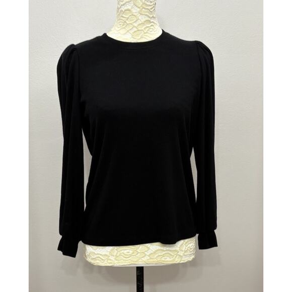 Marine Layer Womens Small Lexi Ribbed Puff Long Sleeve Black Top Sweater Preppy - Picture 1 of 9